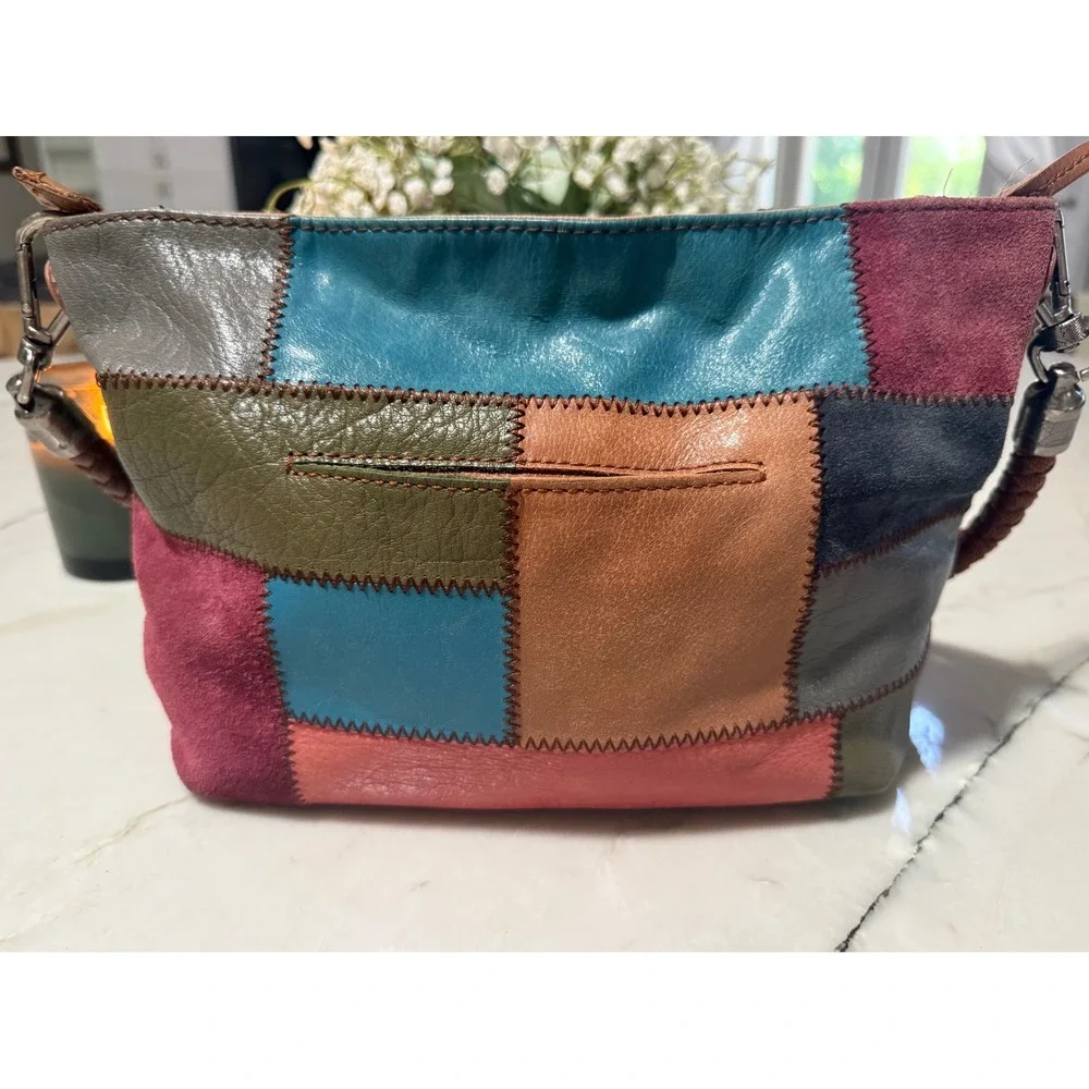 The Sak Patchwork Leather Suede Hobo Bag Multicolor Braided Handle Boho